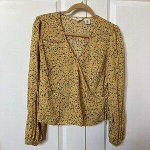 Levi’s Shirt Womens Large Yellow Floral Wrap Style Long Sleeve Top